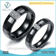 Diamond paved, Platinum Plated Black Ceramic Ring for women for men